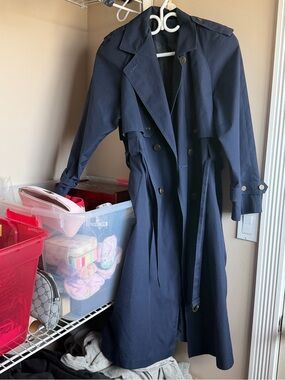 Classic Women's Navy Trench Coat - Timeless Double-Breasted Style